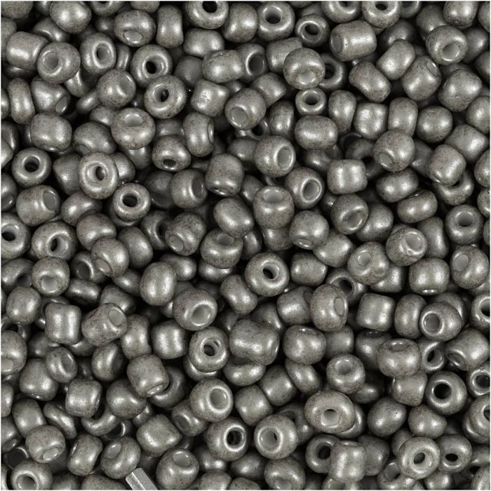 Rocaillepärlor, Dia. 3 mm, stl. 8/0, Hålstl. 0,6-1,0 mm, grå, 25 g/ 1 förp.
