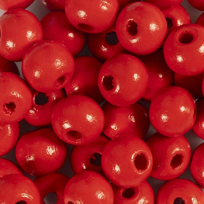 Träpärlor, Dia. 10 mm, Hålstl. 3 mm, röd, 50 g/ 1 förp.