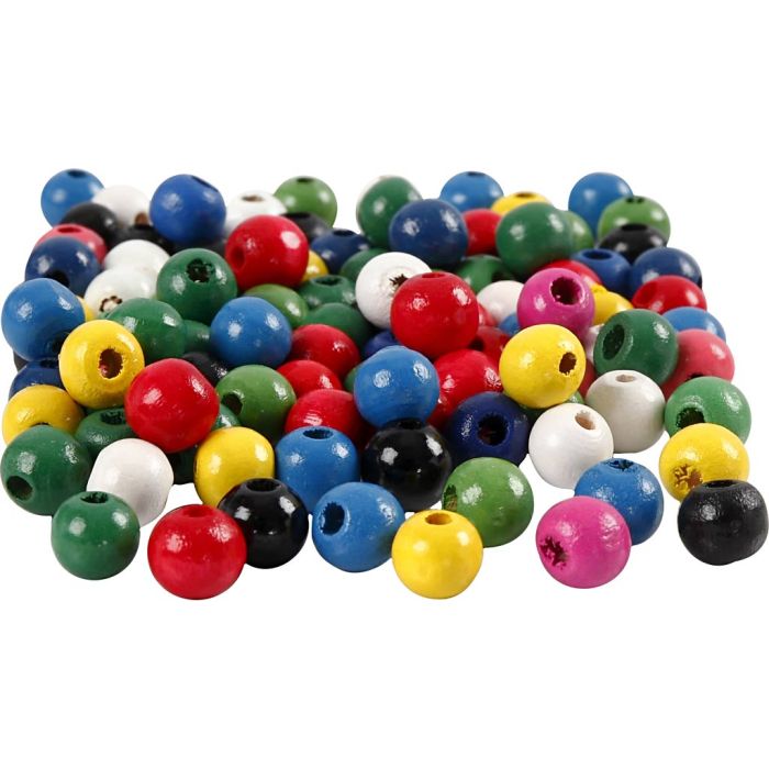 Träpärlor, Dia. 8, Hålstl. 2 mm, mixade färger, 200 st./ 1 förp.