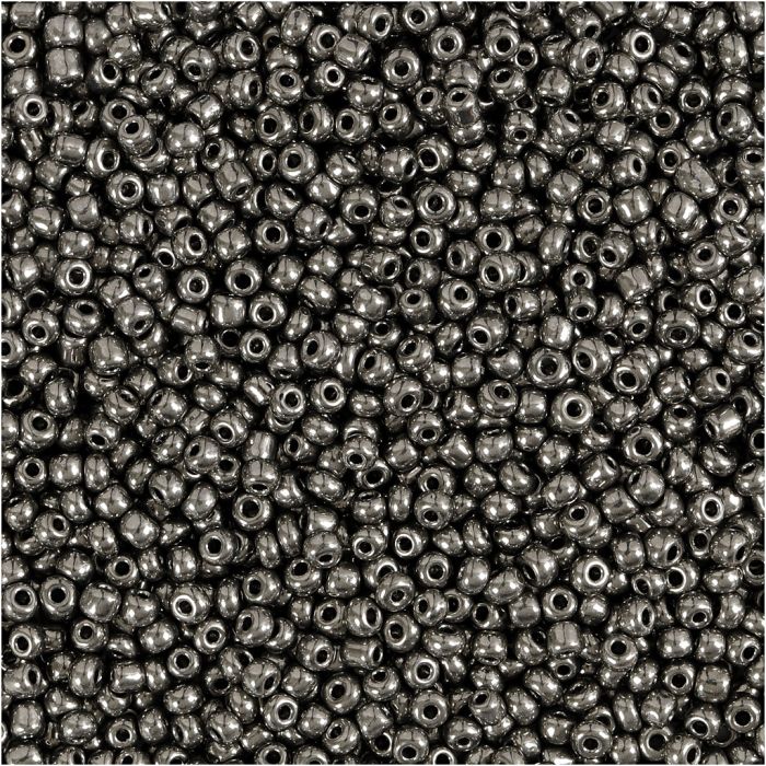 Rocaillepärlor, Dia. 1,7 mm, stl. 15/0, Hålstl. 0,5-0,8 mm, gråmetall, 25 g/ 1 förp.