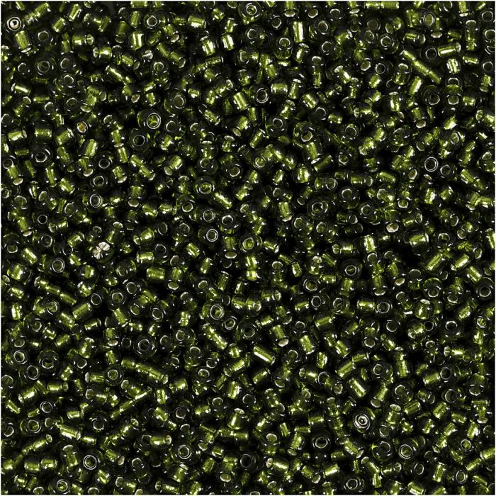 Rocaillepärlor, Dia. 1,7 mm, stl. 15/0, Hålstl. 0,5-0,8 mm, gräsgrön, 25 g/ 1 förp.
