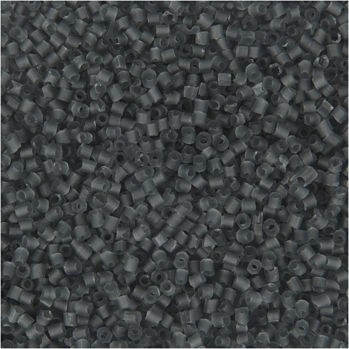 Rocaillepärlor 2-cut, Dia. 1,7 mm, stl. 15/0, Hålstl. 0,5 mm, transparent grå, 25 g/ 1 förp.