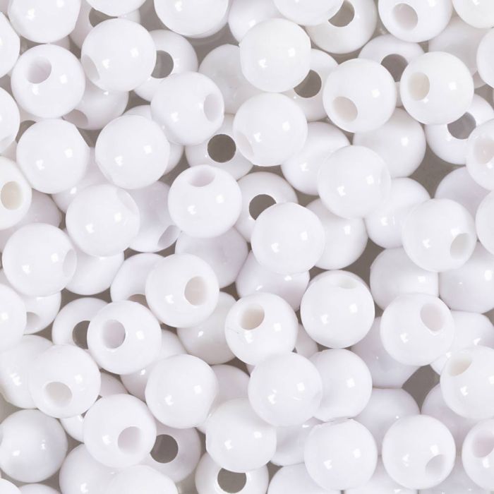 Plastpärlor, Dia. 6 mm, Hålstl. 1,5 mm, vit, 300 g/ 1 förp.