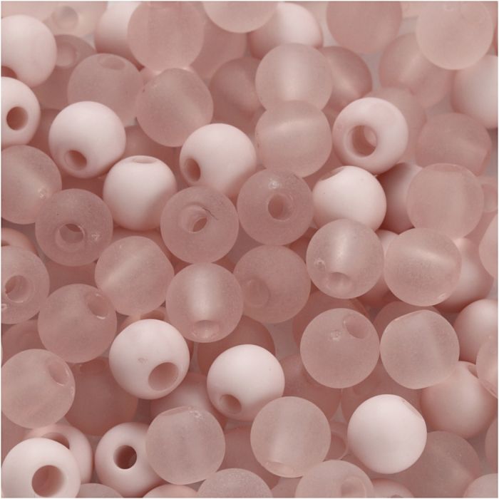 Plastpärlor, Dia. 6 mm, Hålstl. 2 mm, ca. 150 st., rosa, 40 g/ 1 förp.