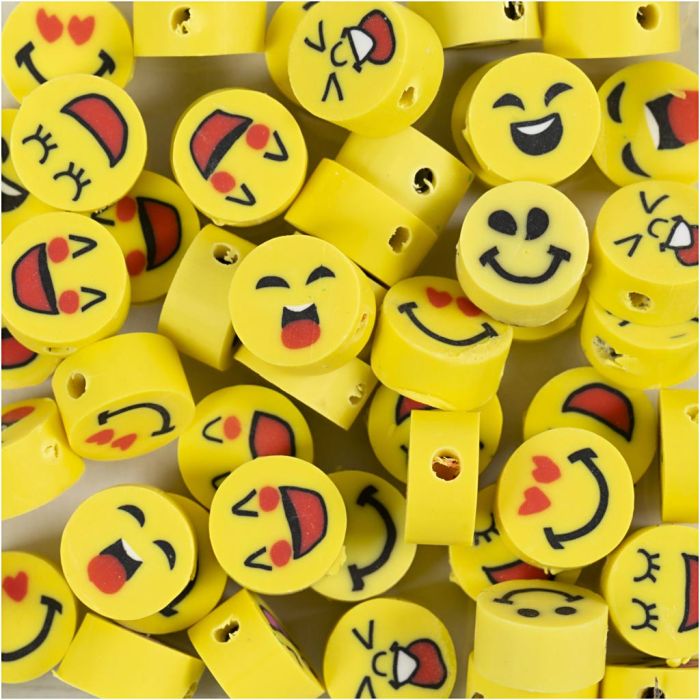 Figurpärlor, Emoji, Dia. 10 mm, Hålstl. 1,5 mm, 60 st./ 1 förp.