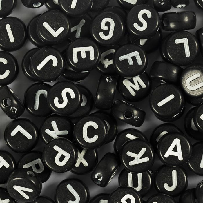 Bokstavspärlor, A-Ø, Dia. 7 mm, Hålstl. 1,2 mm, svart, 165 g/ 1 förp.