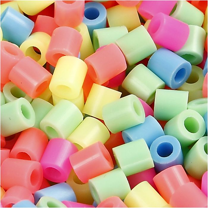 Rörpärlor, stl. 5x5 mm, Hålstl. 2,5 mm, medium, pastellfärger, 20000 st./ 1 hink