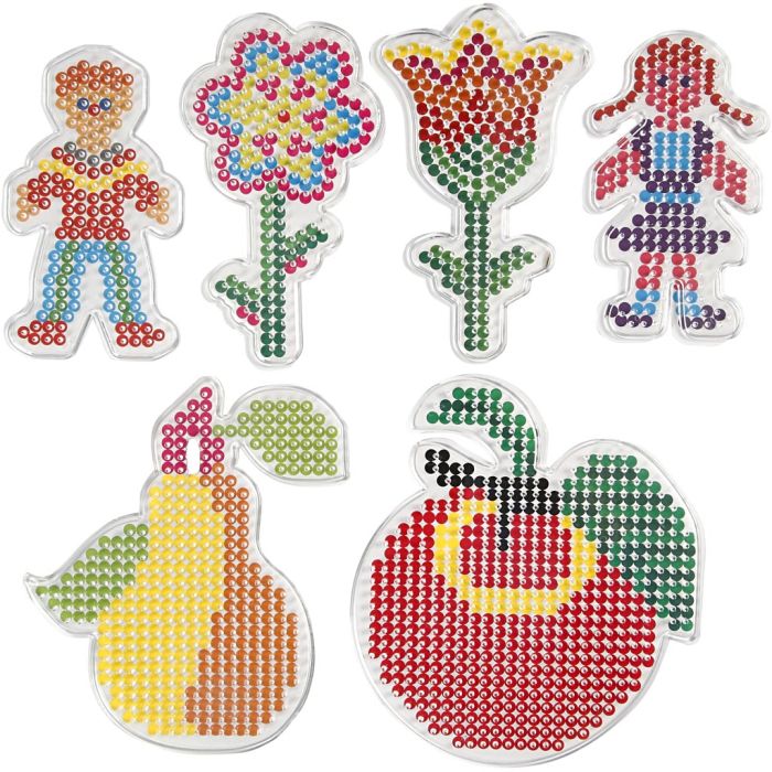 Pärlplattor, blomma, flicka, pojke, äppla och päron, stl. 8,5x14-14x16 cm, medium, 6 st./ 1 förp.