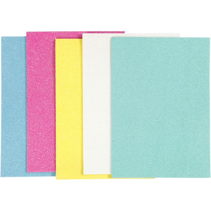 Dekorgummi, A5, ark 148x210 mm, tjocklek 2 mm, pastellfärger, 5 ark/ 1 förp.