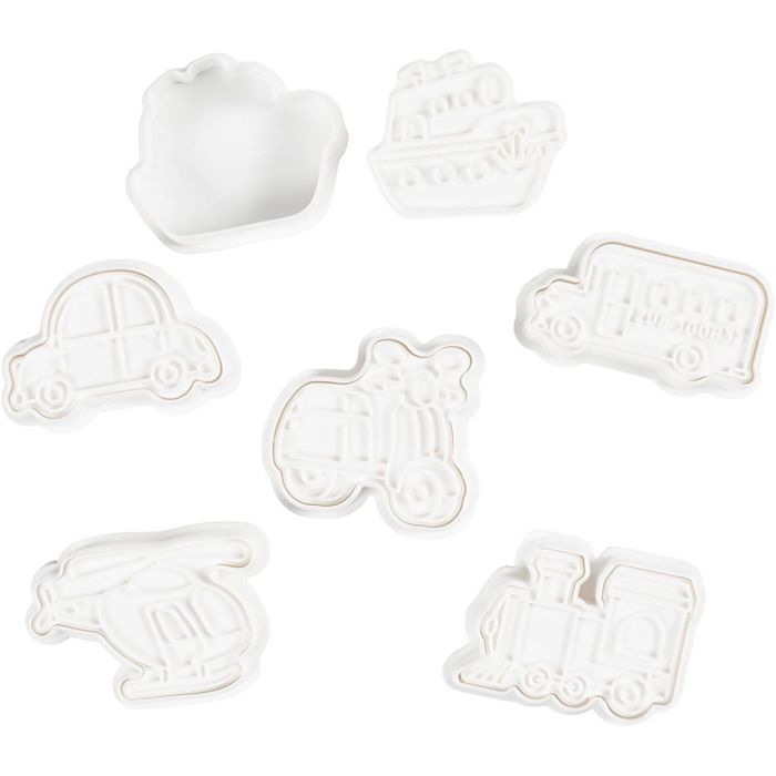 Utsticksform med prägel, Transport, stl. 3,5-5,5 cm, vit, 6 st./ 1 förp.