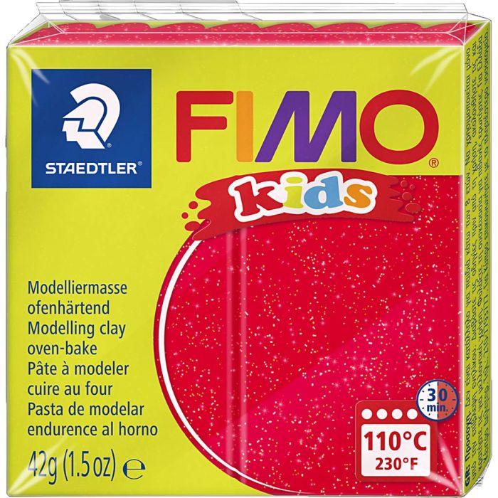 FIMO® Kids Clay, glitter, röd, 42 g/ 1 förp.