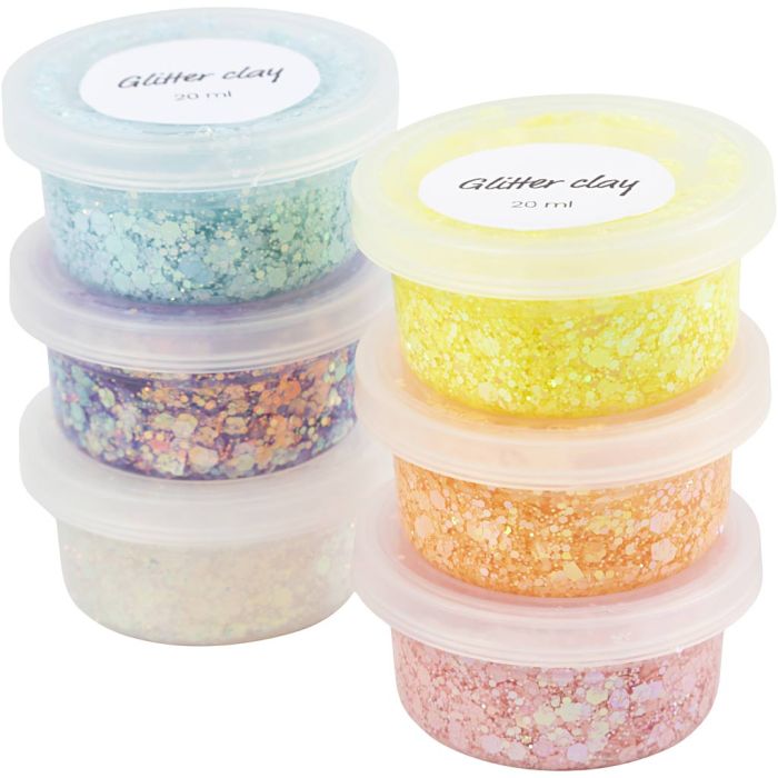 Glitter clay, pastellfärger, 6x20 g/ 1 förp.