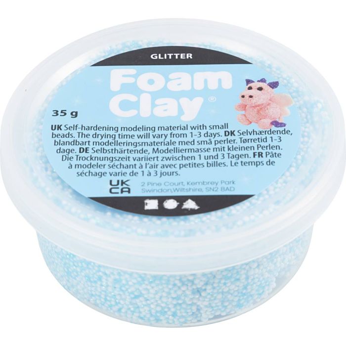 Foam Clay® , glitter, ljusblå, 35 g/ 1 burk