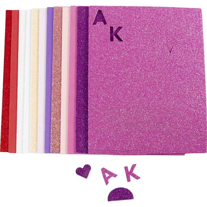 Dekorgummi, stl. 14x25 cm, tjocklek 2 mm, lila/pink harmoni, 12 ark/ 1 förp.
