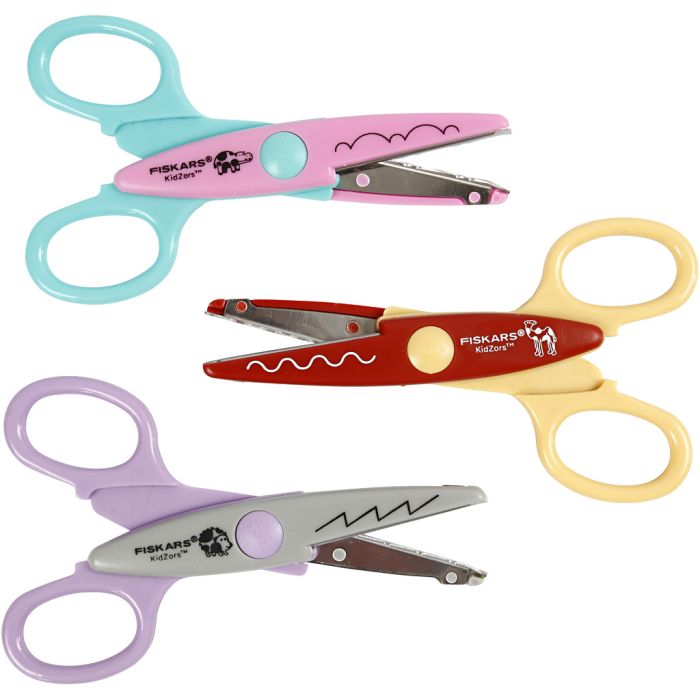 Fiskars KidzorsT Mönstersaxar, Flodhäst, kamel och igelkott, 3 st./ 1 förp.