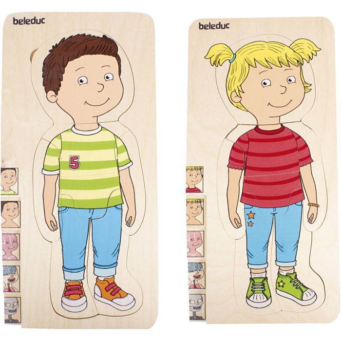 Lager på lager-träpussel om kroppen, stl. 29x14x19 cm, 2 st./ 1 set