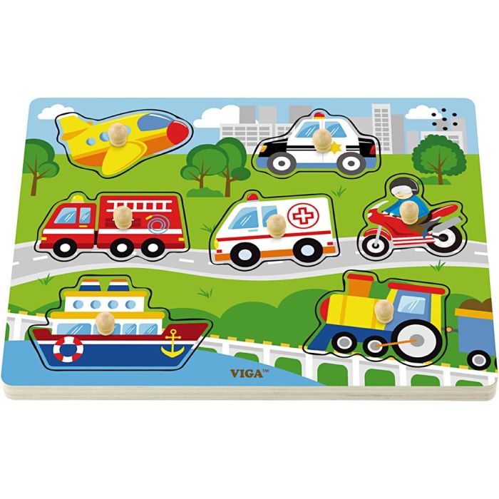 VIGA Träpussel med ljud, Transportmedel, stl. 33x22,5x3 cm, 1 st.