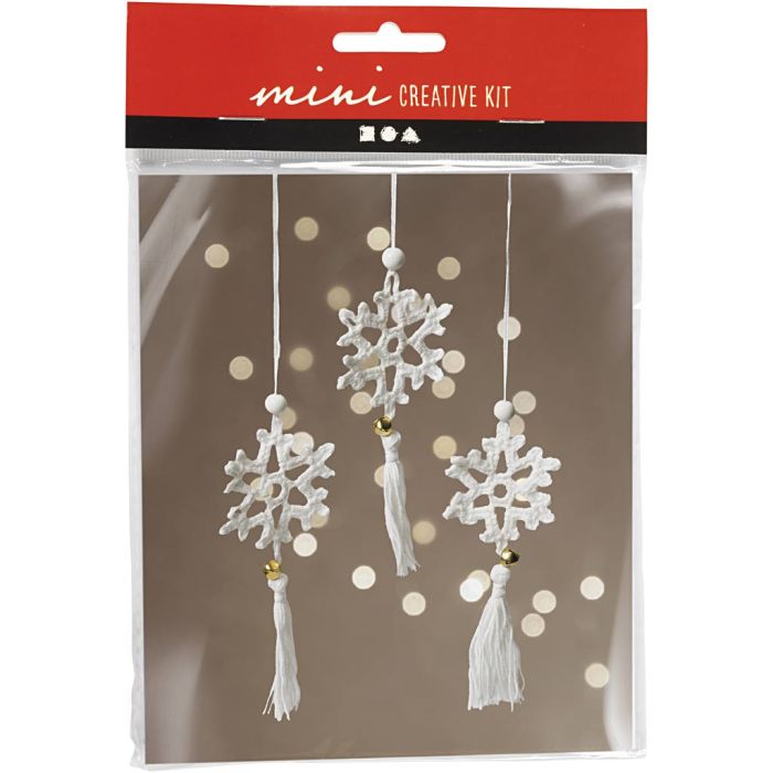 Mini DIY Kit Virkning, snöflinga, vit, 1 förp.