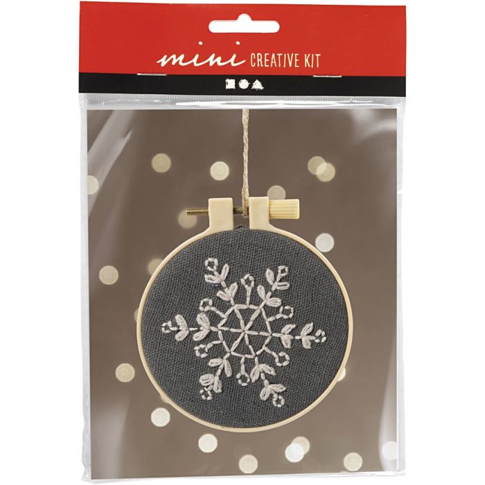 Mini DIY Kit Broderi, snöflinga, grå, 1 förp.
