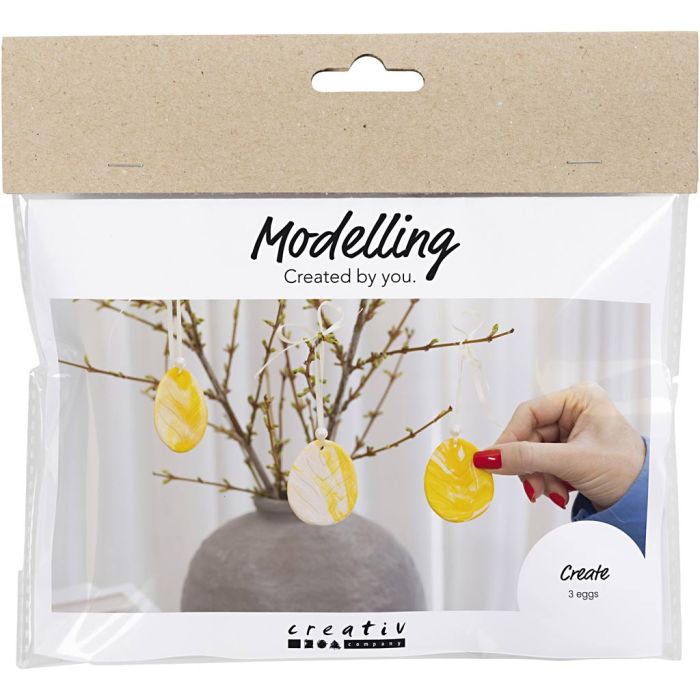 Mini DIY Kit Modellera, ägg, ljusgul, pastellfärger, 1 förp.
