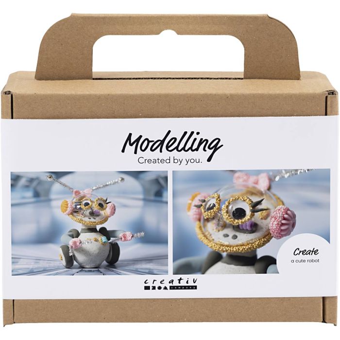 Mini DIY Kit Modellera, robot, grå, rosa, 1 förp.