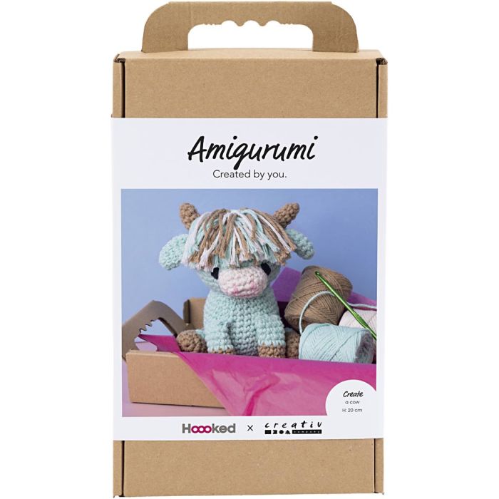 DIY Kit Amigurumi , Ko, beige, mint, 1 förp.
