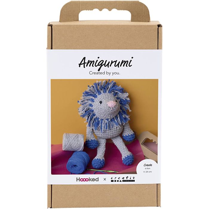 DIY Kit Amigurumi , Lejon, marinblå, ljusgrå, 1 förp.