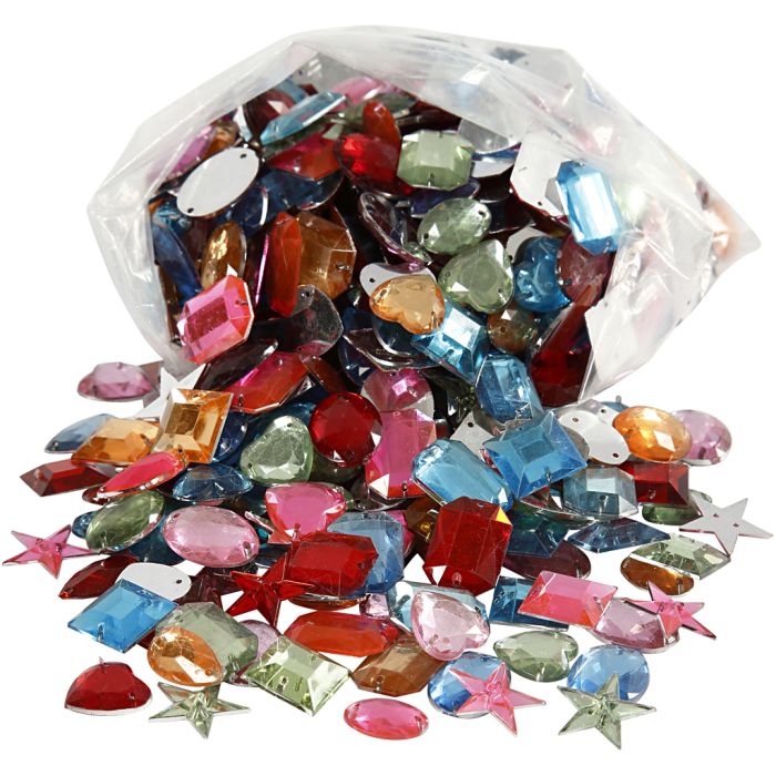 Rhinestones, stl. 10-17 mm, ca. 800 st., mixade färger, 210 g/ 1 förp.