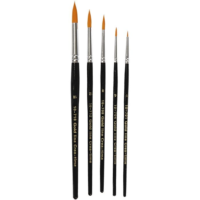 Gold Line-penslar, nr. 1+4+8+12+18, L: 17-19 cm, B: 1-7 mm, runda, 5 st./ 1 förp.