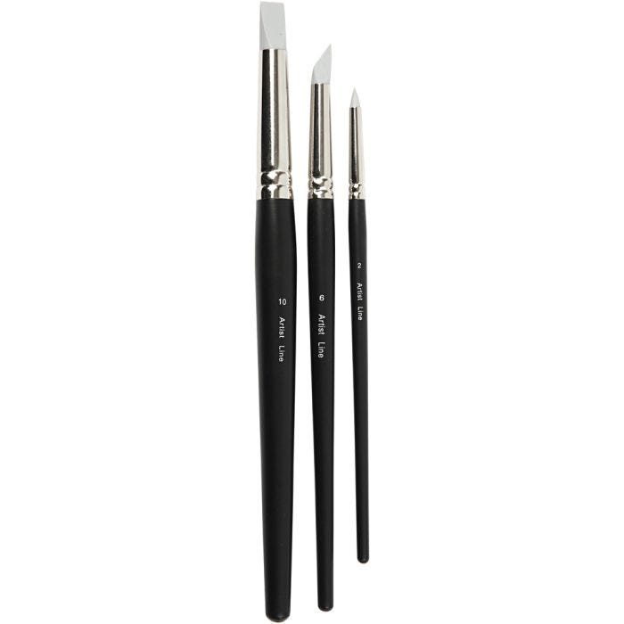 Artist Line Pensel, nr. 2+6+10, L: 19-25 cm, B: 6+10+15 mm, platta,runda, 3 st./ 1 förp.