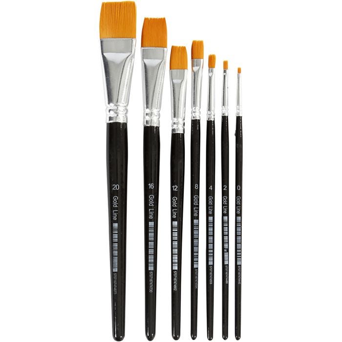 Gold Line-penslar, nr. 0+2+4+8+12+16+20, L: 16,5-21 cm, B: 1-7 mm, platta, 7 st./ 1 förp.