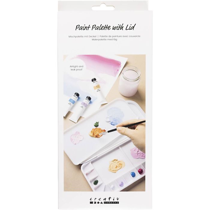 Färgpalett med lock, stl. 27x12,7x2,3 cm, silver, vit, 1 st.