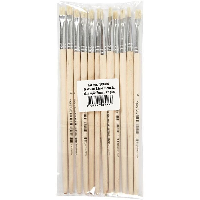 Natur Line Penslar, 4, L: 18,5 cm, B: 7 mm, Korta skaft, 12 st./ 1 förp.
