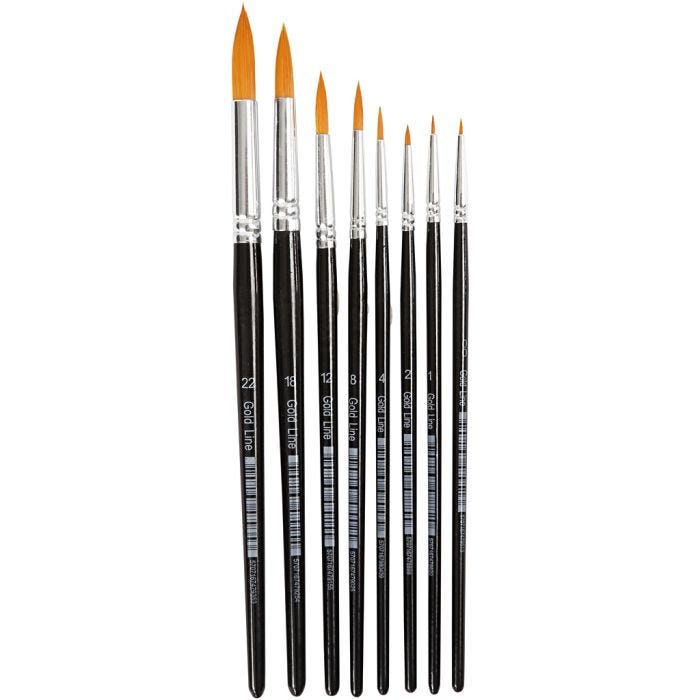 Gold Line-penslar, nr. 0+1+2+4+8+12+18+22, L: 16,5-21 cm, B: 1-8 mm, runda, 8 st./ 1 förp.