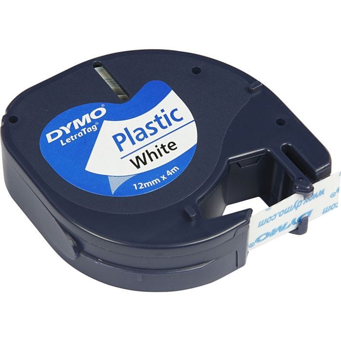 Dymo Plasttejp, L: 4 M, B: 12 mm, vit, 4 m/ 1 rl.