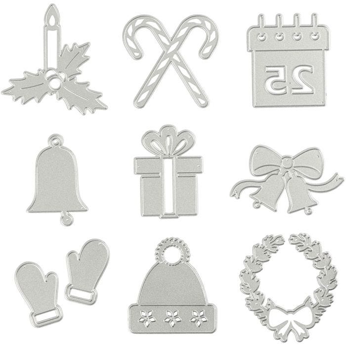 Skär och prägelschablon, julmotiv, Dia. 2-6,5 cm, 1 st.