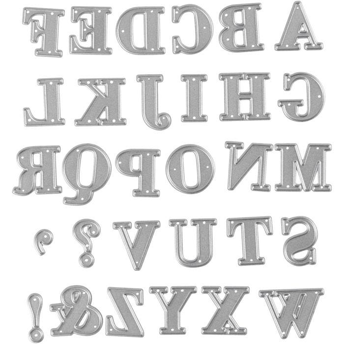 Skärschablon, alfabet, stl. 2x1,5-2,5 cm, 1 st.