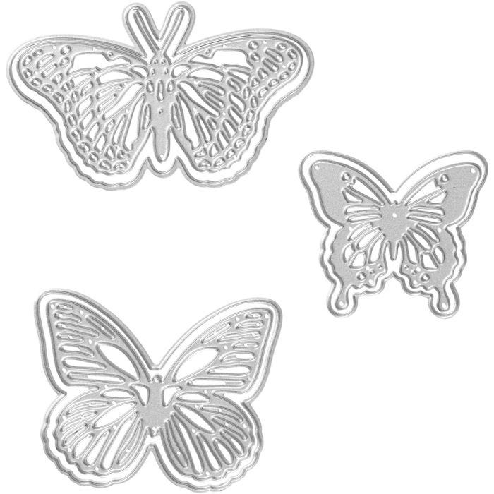 Skär och prägelschablon, fjäril, stl. 5x4,5+6,5x5+8x4,5 cm, 1 st.