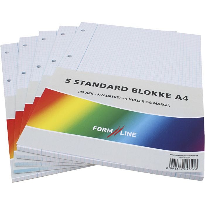 Block, kvadr., A4, stl. 21x29,7 cm, 60 g, 5 st./ 1 förp.