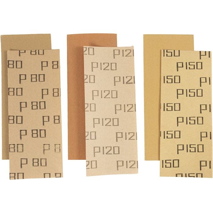Sandpapper, 80+120+150, stl. 11,5x27,5 cm, 30 ark/ 1 förp.