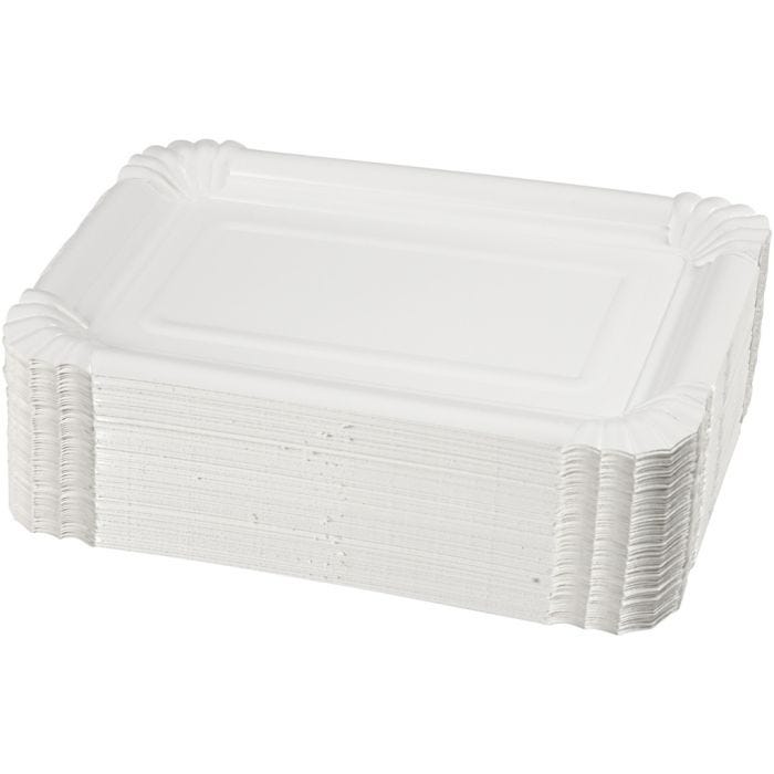 Vita fyrkantiga papptallrikar, stl. 20x13 cm, 250 st./ 1 förp.