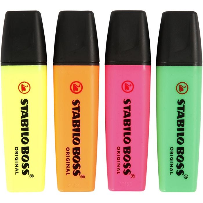 Textmarker, neongrön, neonorange, neonrosa, neongul, 4 st./ 1 förp.
