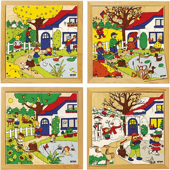 Pussel, årstider, stl. 34x34 cm, 9-16 brickor, 4 st./ 1 set