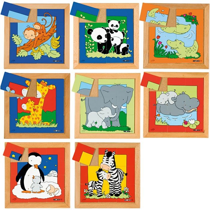 Pussel djur mor och barn, stl. 24x24 cm, 6-12 brickor, 8 st./ 1 set
