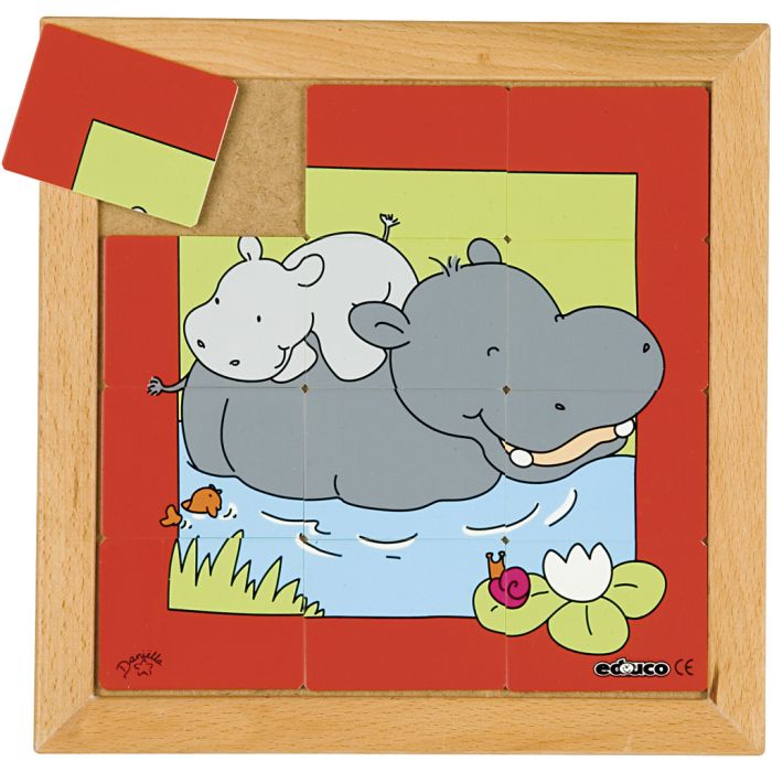 Educo Pussel djur mor och -barn, Flodhäst, stl. 24x24 cm, 12 brickor, 1 st.