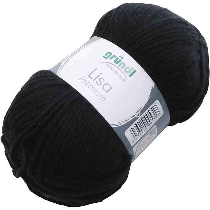 Akrylgarn, svart, 50 g/ 1 nystan