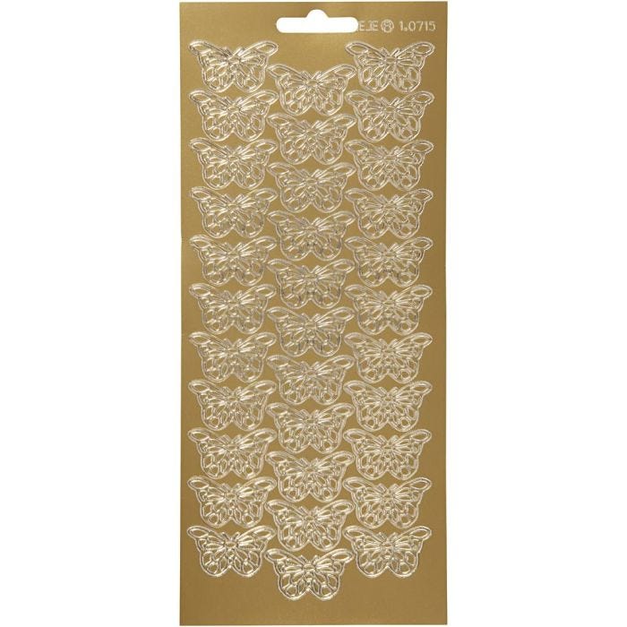 Stickers, fjärilar, ark 10x23 cm, guld, 1 ark