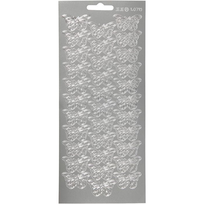 Stickers, fjärilar, ark 10x23 cm, silver, 1 ark