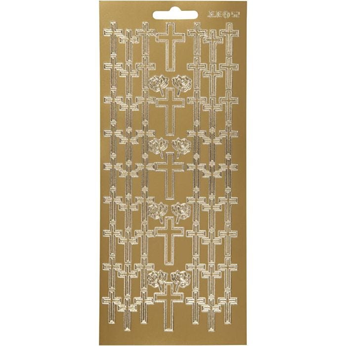 Stickers, kors, ark 10x23 cm, guld, 1 ark