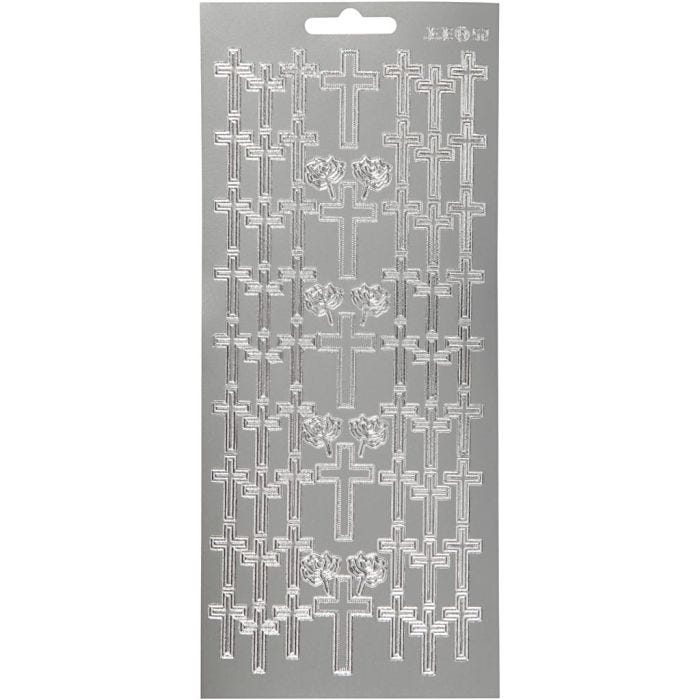 Stickers, kors, ark 10x23 cm, silver, 1 ark